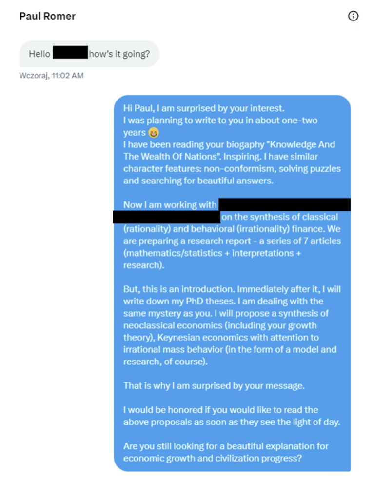 Direct message from a student to fake-me